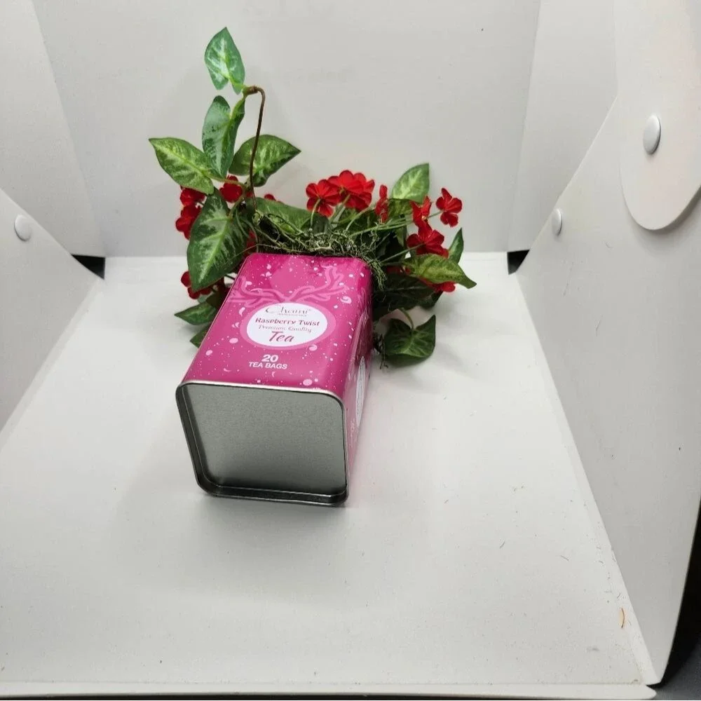 Hand Crafted Floral Table Centerpiece Spring Red Flower Tea Tin